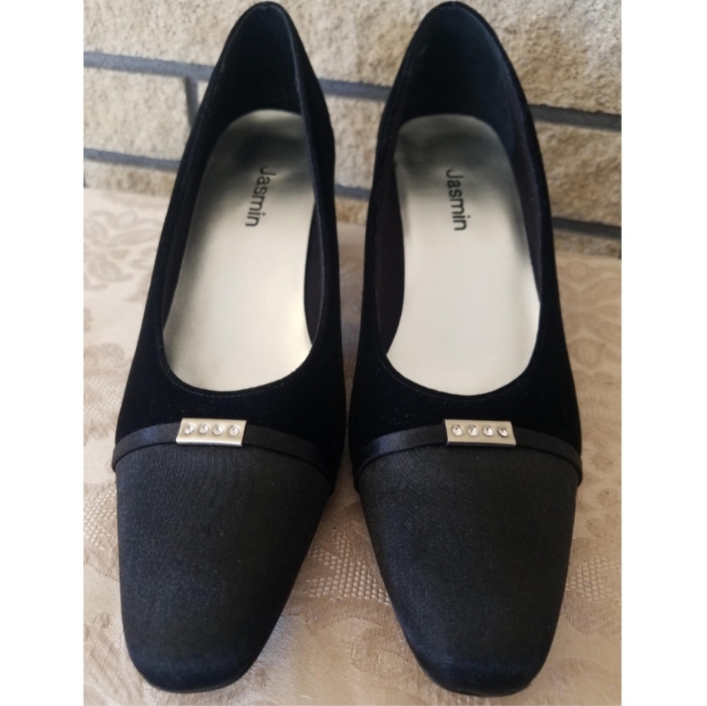 Jasmin Susan Faux Suede Black Chunky Heels Shoes Size 7.5B